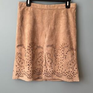 Theory Eyelet Suede Leather Perforated Tan Skirt. Size 8